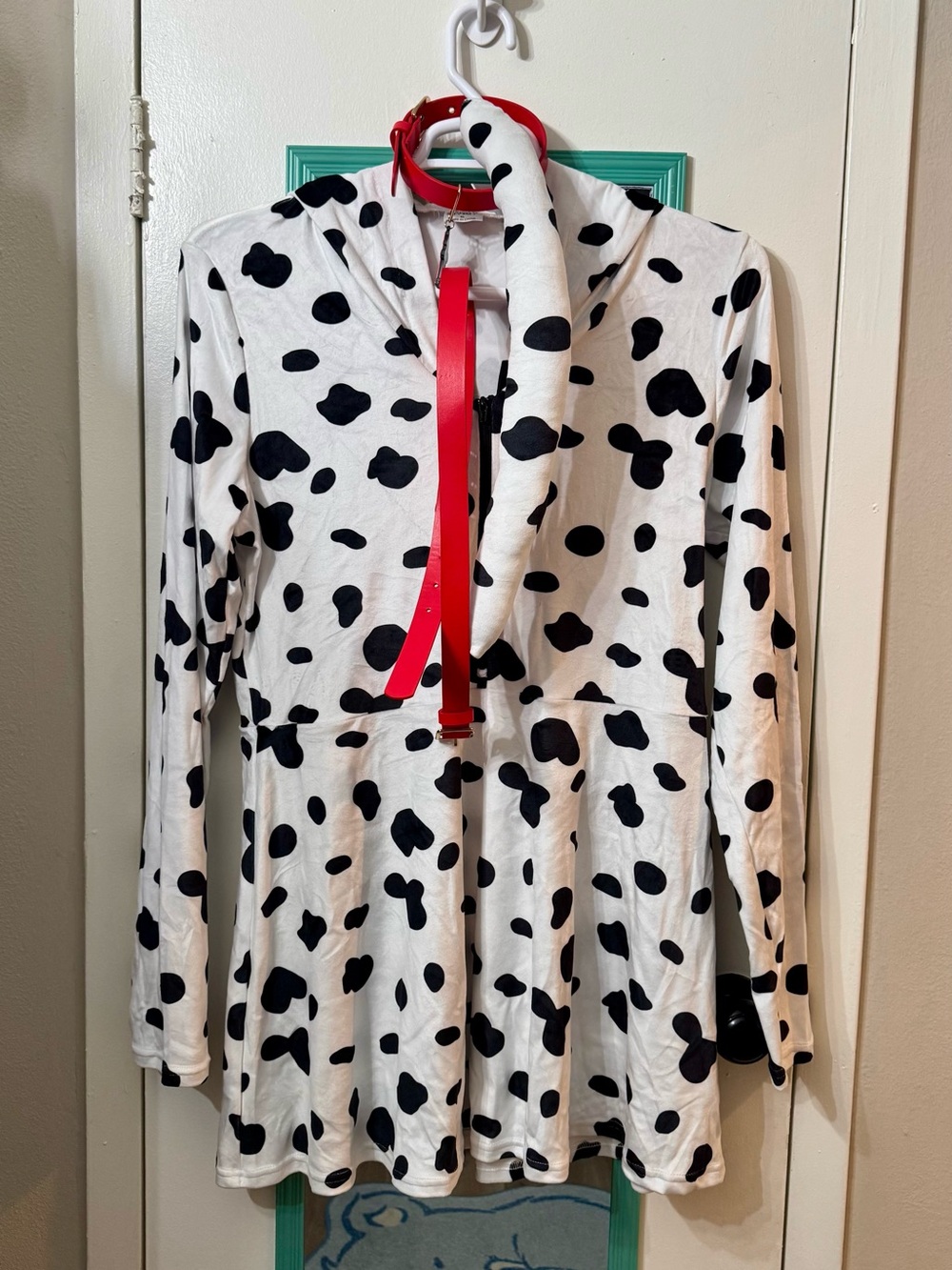 Women's White and Black Dalmatian Print Hoodie Dress Halloween Costume